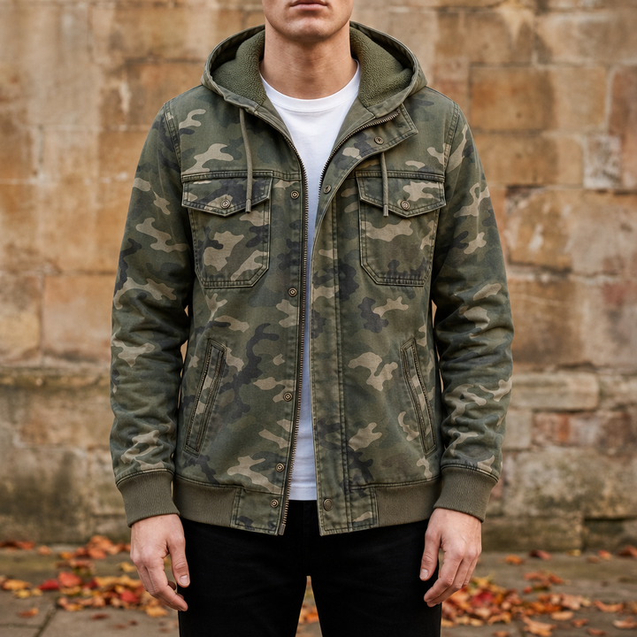 Men's Camo Hooded Cargo Jacket