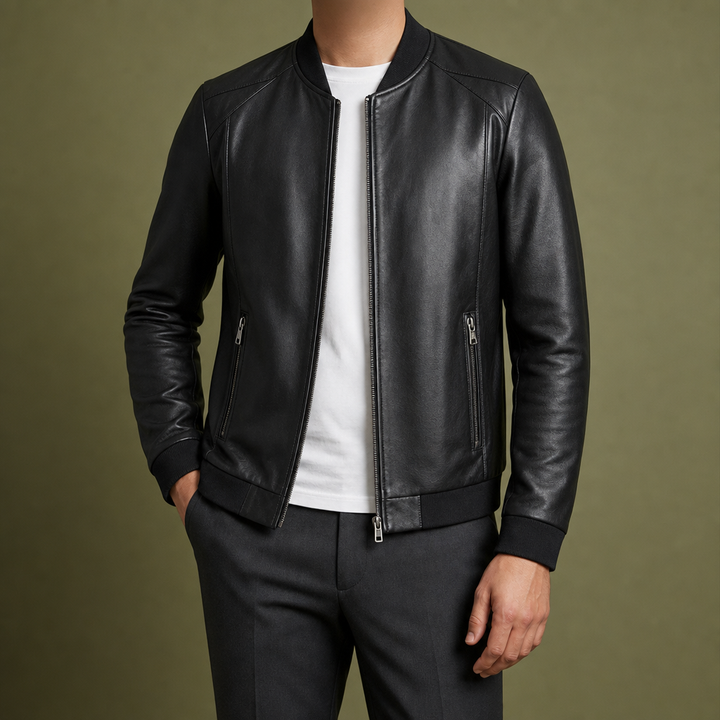 Men's Leather Bomber Jacket