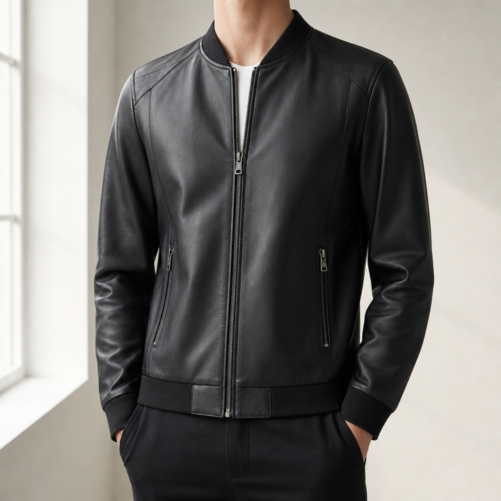 Men's Faux Leather Bomber Jacket