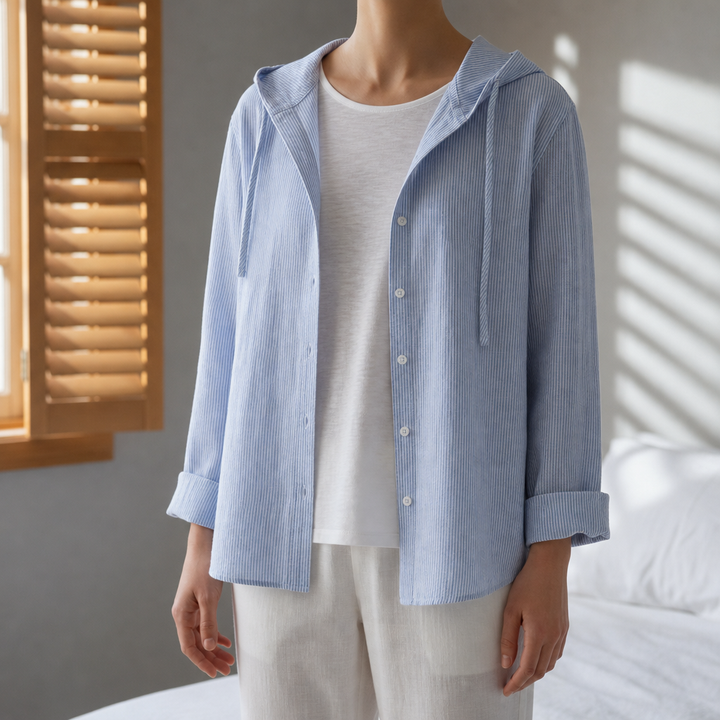 Women's Striped Linen Hoodie Shirt