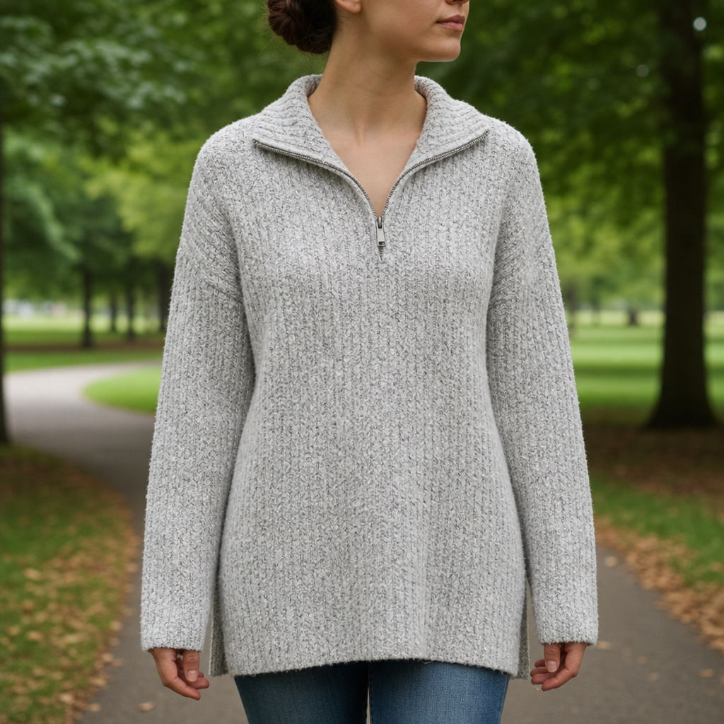 Women's Quarter-Zip Boucle Sweater