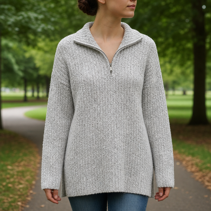 Women's Quarter-Zip Boucle Sweater
