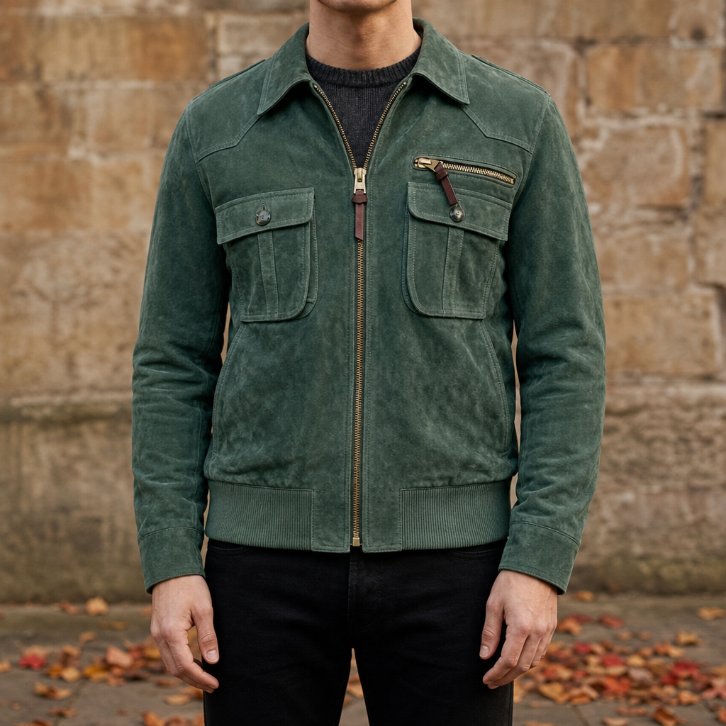 Men's Retro Suede Bomber Jacket