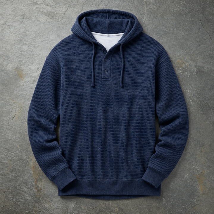 Men's Waffle Knit Henley Hoodie