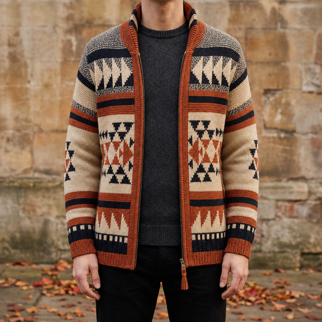 Men's Geometric Knit Cardigan Jacket