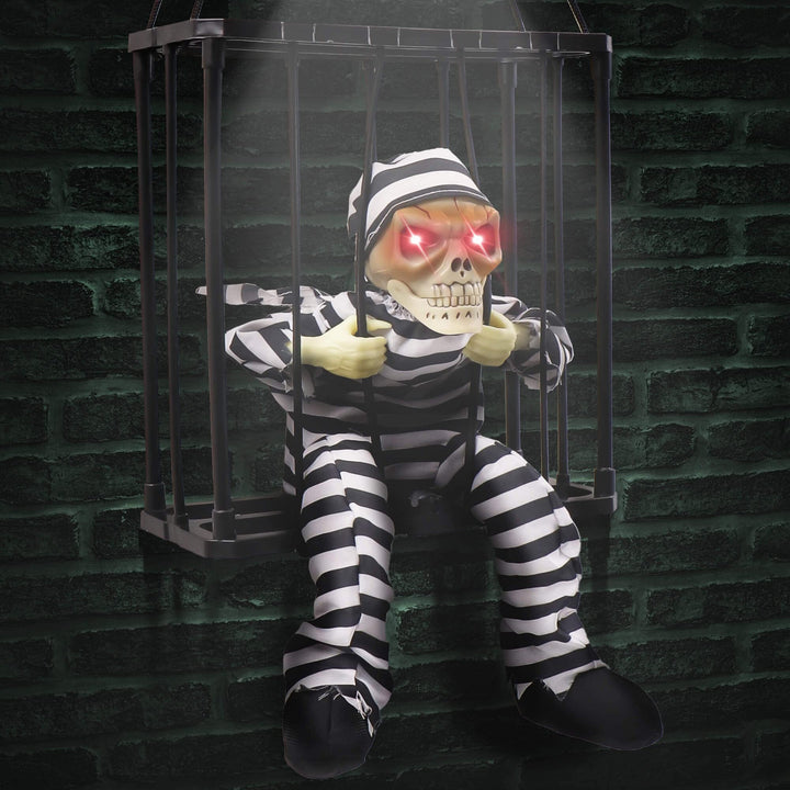 Halloween's Motion-Sensor Animated Skull Prisoner with Red LED Eyes