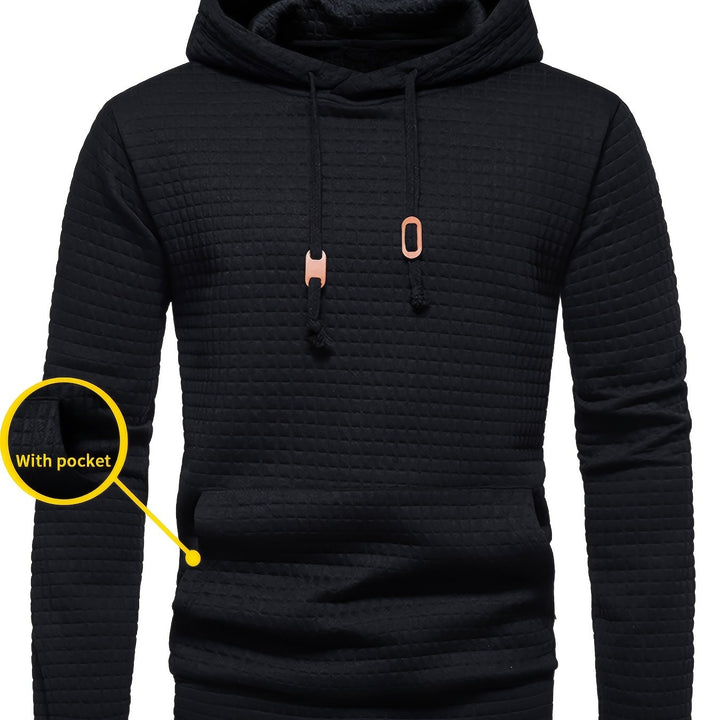 Men's Waffle Pattern Solid Hoodie, Casual Pullover Sweatshirt with Pocket