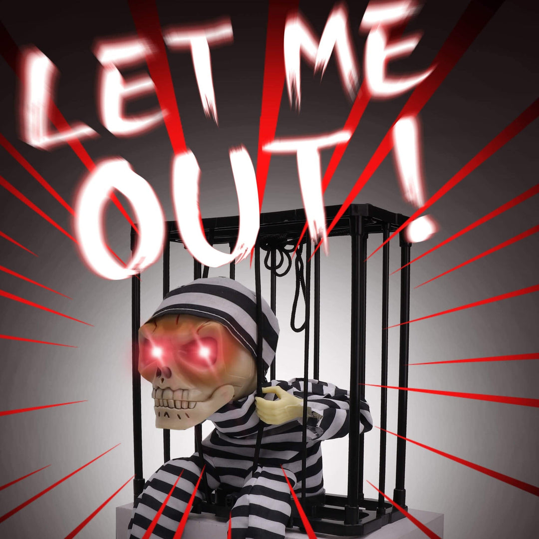 Halloween's Motion-Sensor Animated Skull Prisoner with Red LED Eyes