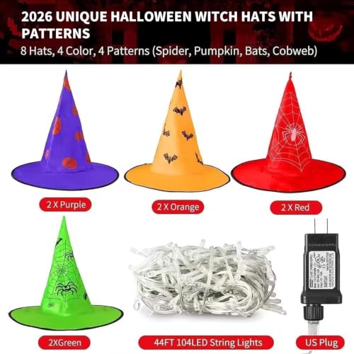 Halloween's Witch Hat String Lights 44ft with 104 Warm White LEDs