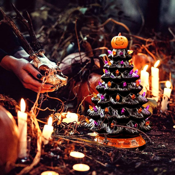Halloween's LED Ceramic Holiday Tree with Purple Orange Beads