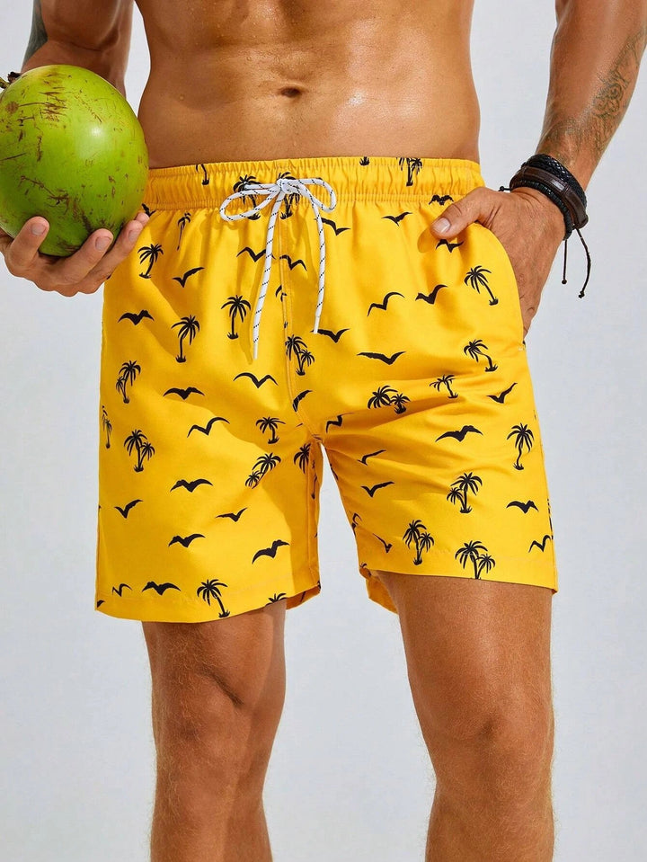 Men's Palm Print Bathing Shorts for Summer Style