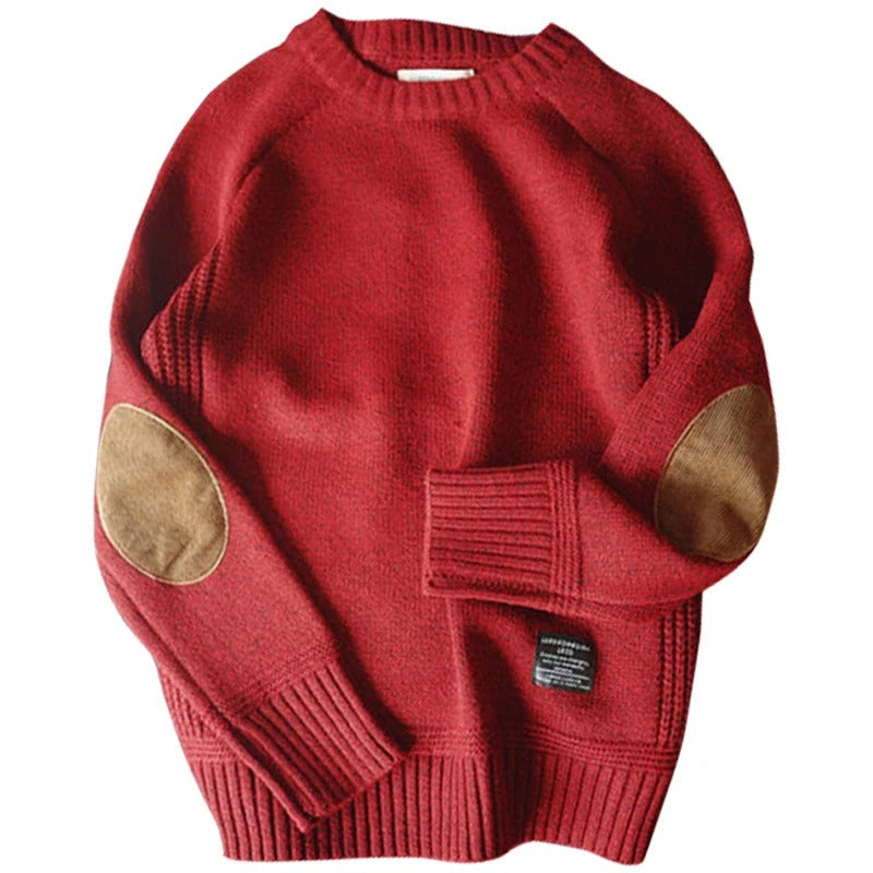 Men's Coarse Knitting Sweater with Elbow Patches
