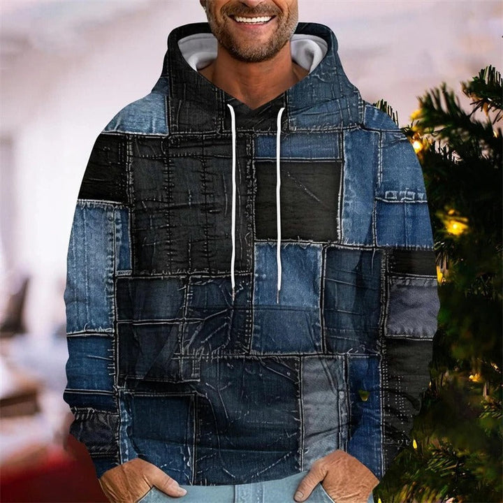 Men's Patchwork Print Hoodie for Stylish Comfort
