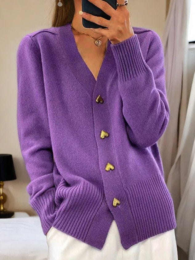 Women's Elegant Chic Heart-Buttoned Knit Cardigan