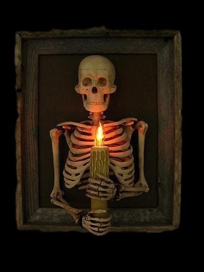 Halloween's Framed Skeleton Torso Wall Decor with Flashing Candle Bulb