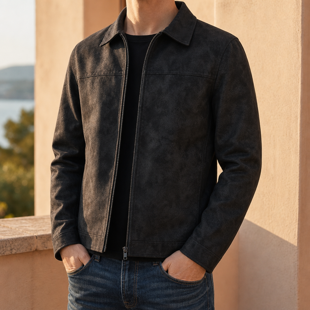 Men's Distressed Zip Leather Jacket
