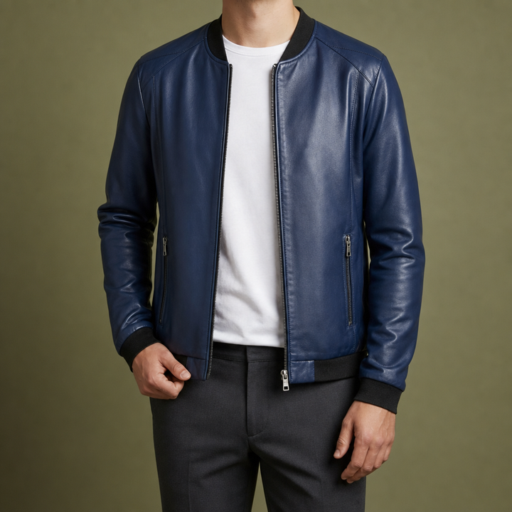 Men's Leather Bomber Jacket
