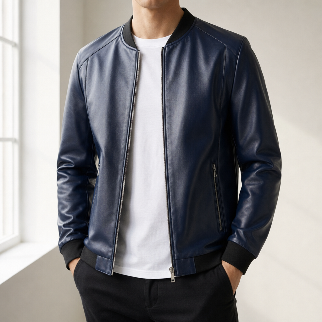 Men's Faux Leather Bomber Jacket