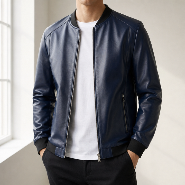 Men's Faux Leather Bomber Jacket