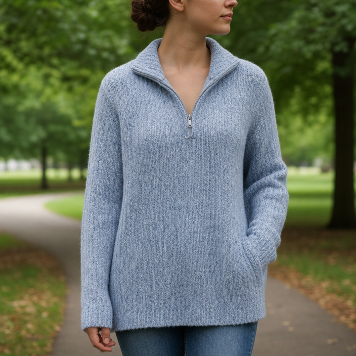 Women's Quarter-Zip Boucle Sweater