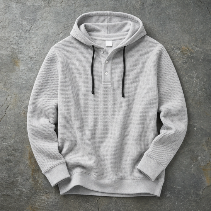 Men's Waffle Knit Henley Hoodie