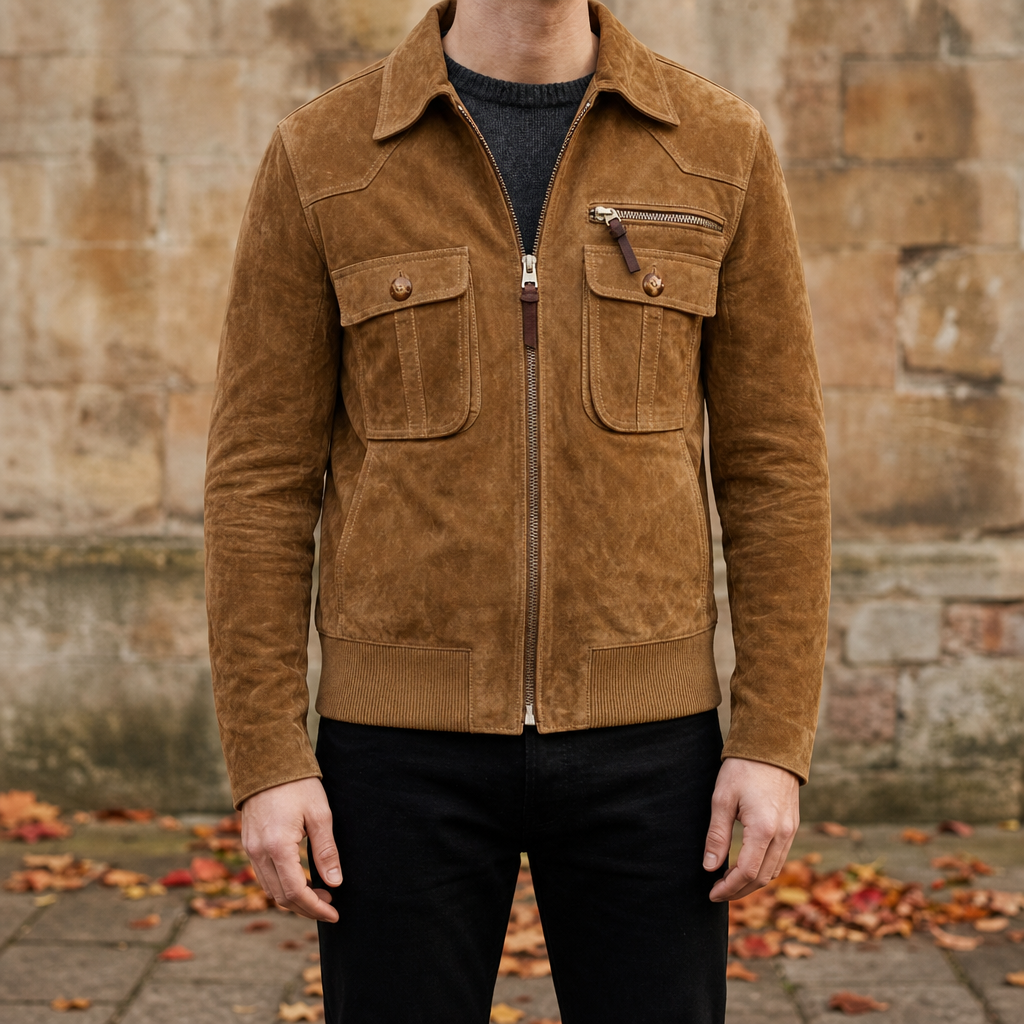 Men's Retro Suede Bomber Jacket