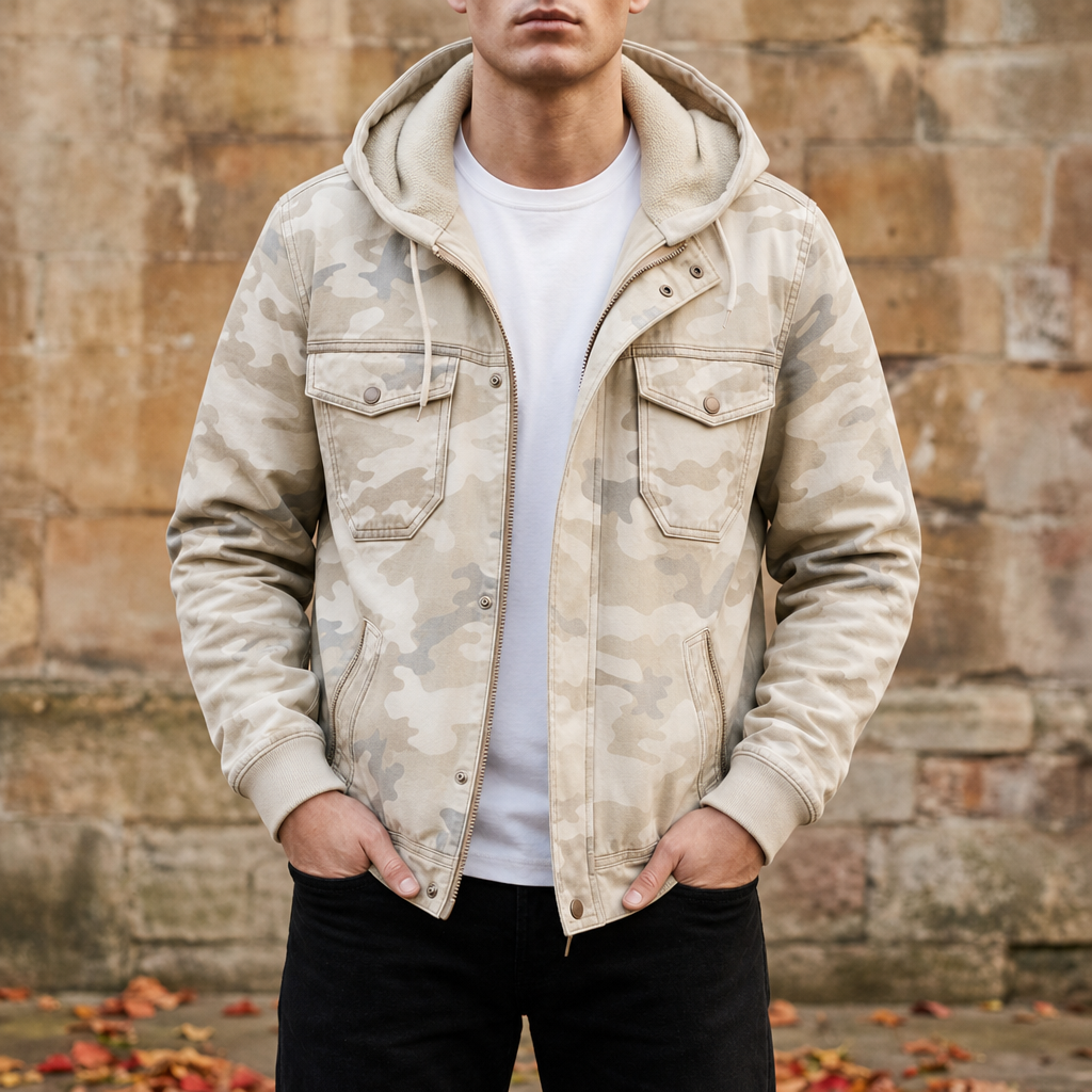 Men's Camo Hooded Cargo Jacket