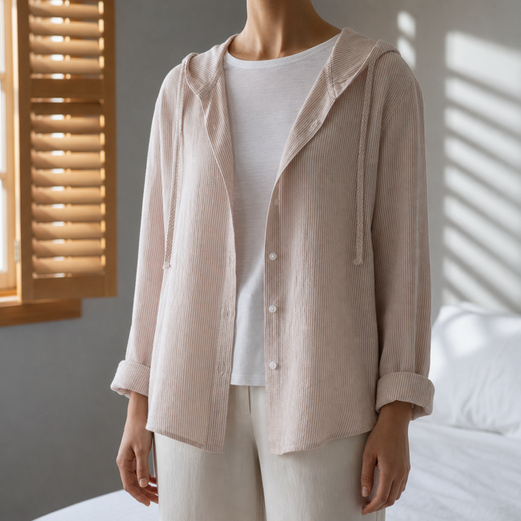 Women's Striped Linen Hoodie Shirt