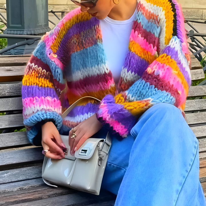 Women's Striped Open Front Knit Cardigan