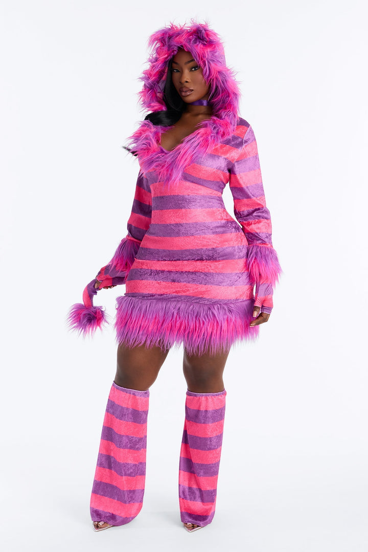Halloween's Fuzzy Pink Kitty Costume with Hood, Gloves, and Leg Warmers