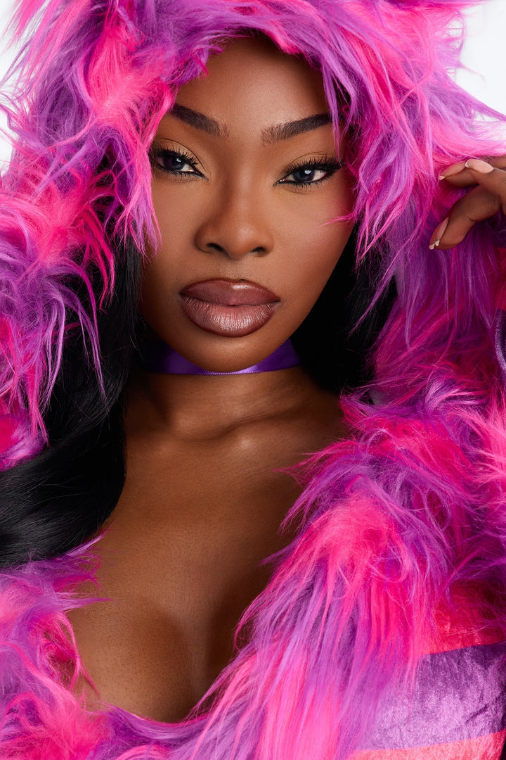 Halloween's Fuzzy Pink Kitty Costume with Hood, Gloves, and Leg Warmers