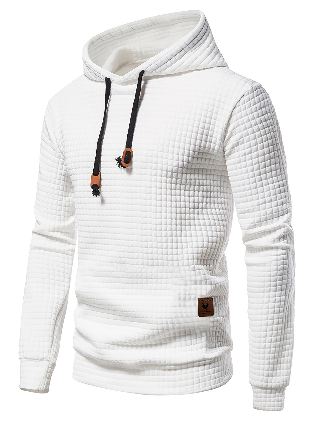Men's Waffle Pattern Solid Hoodie, Casual Pullover Sweatshirt with Pocket