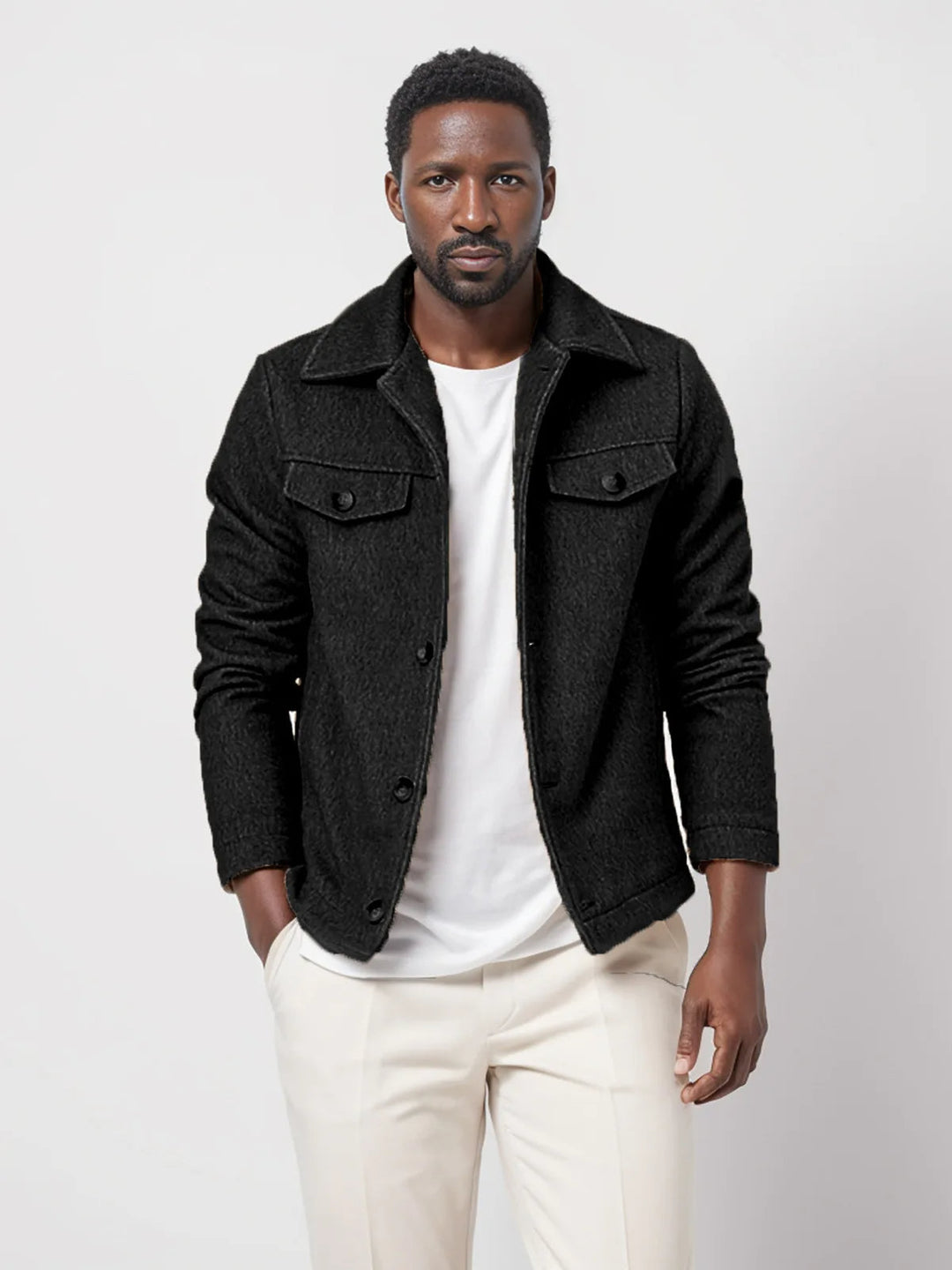 Men's Classic Wool Jacket with Breast Pockets for Stylish Comfort