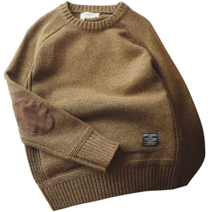 Men's Coarse Knitting Sweater with Elbow Patches