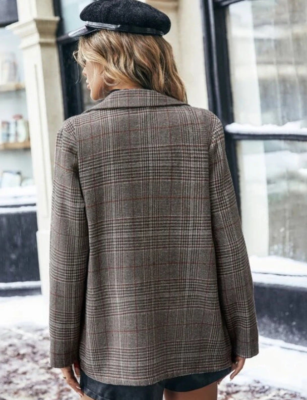 Women's Plaid Single Button Jacket