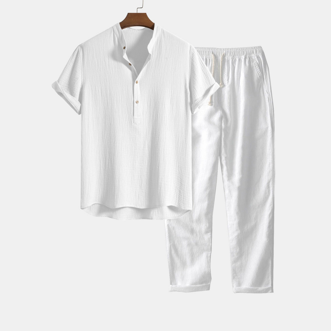 Men's Crumpled Cotton Henley Shirt for Casual Style