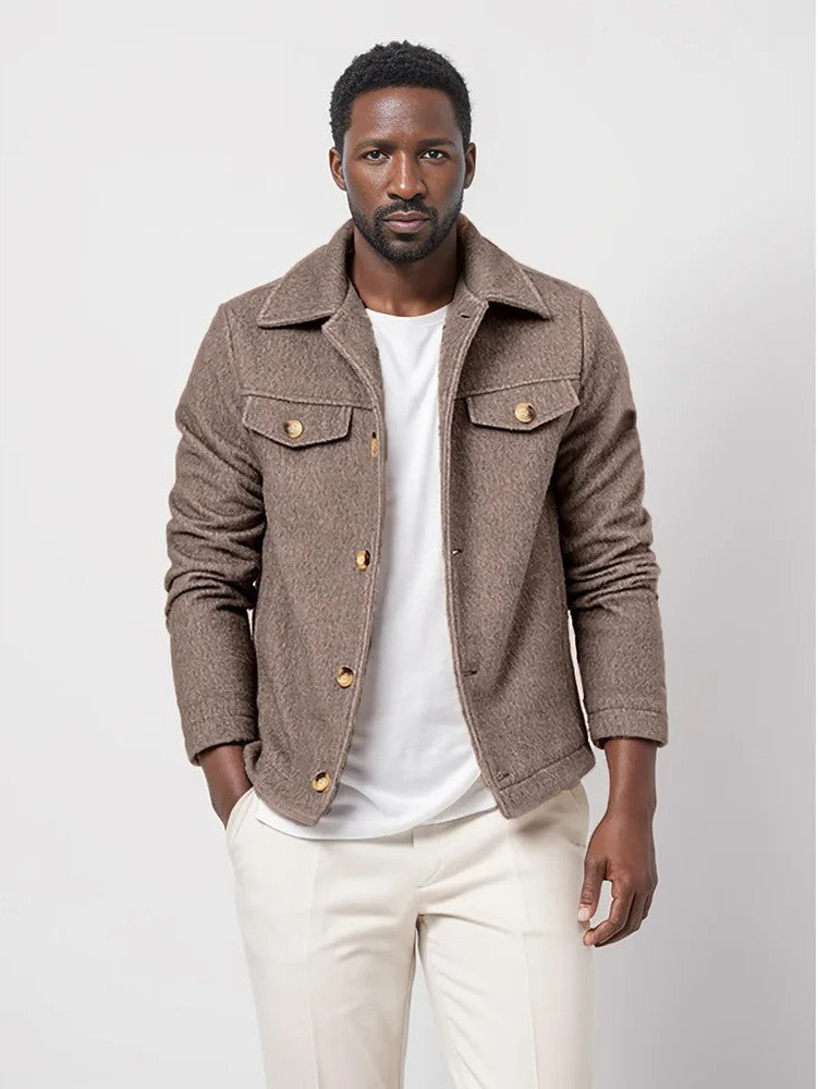 Men's Classic Wool Jacket with Breast Pockets for Stylish Comfort