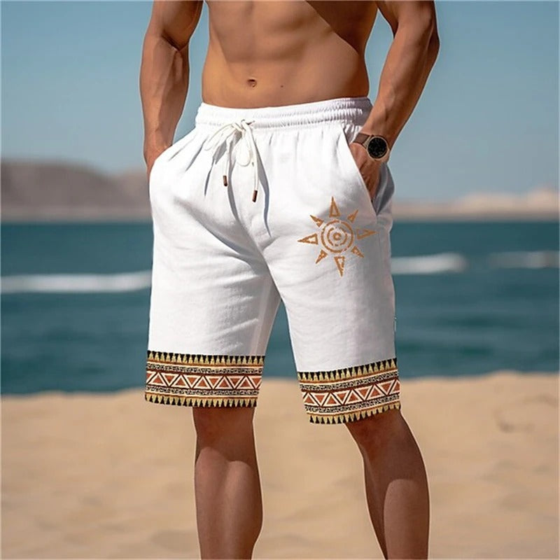 Men's Printed Beach Shorts with Solar Motif for Summer Fun