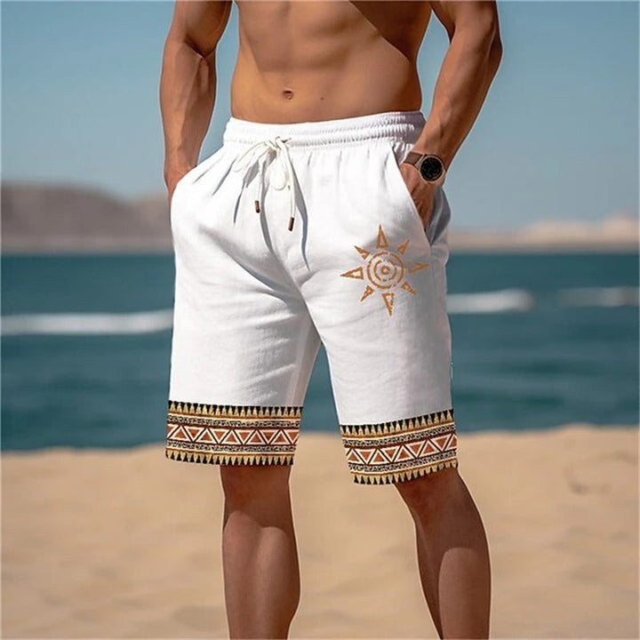 Men's Printed Beach Shorts with Solar Motif for Summer Fun