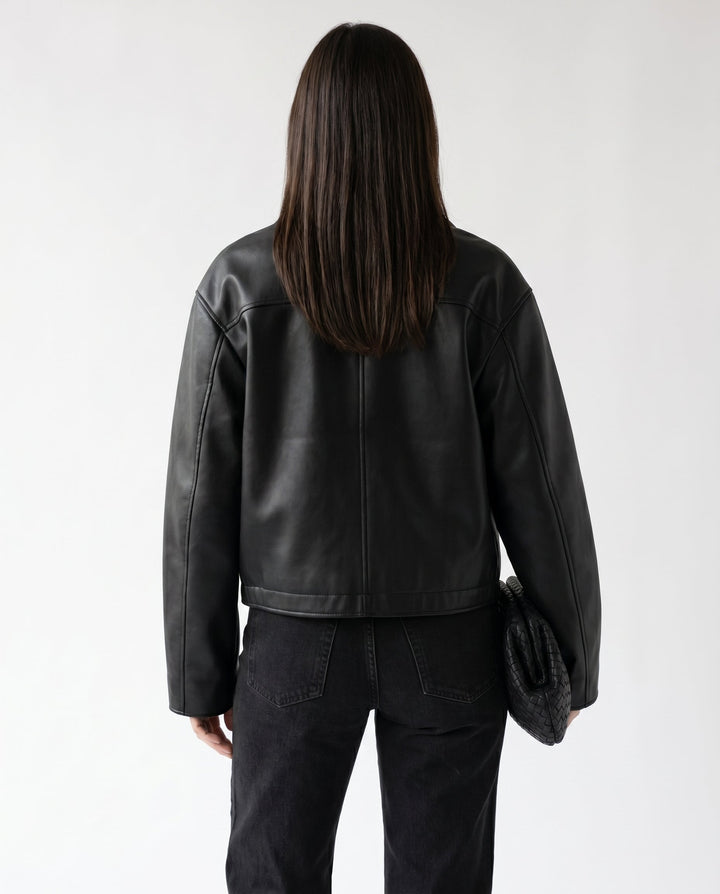 Women's Sophisticated Fitted Faux Leather Jacket for Casual Wear