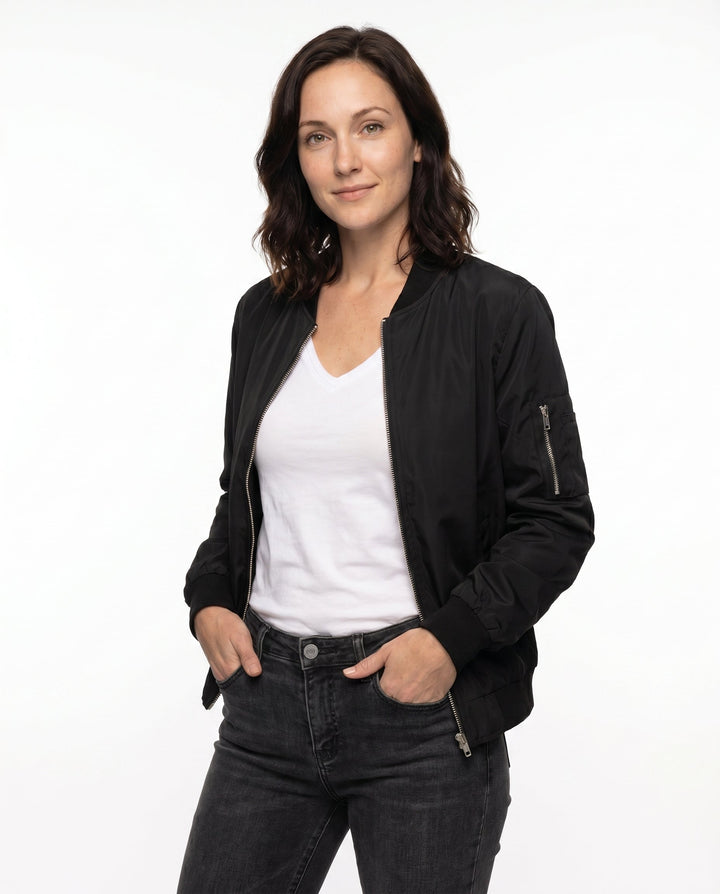 Women's Classic Relaxed Bomber Jacket for Everyday Casual Wear