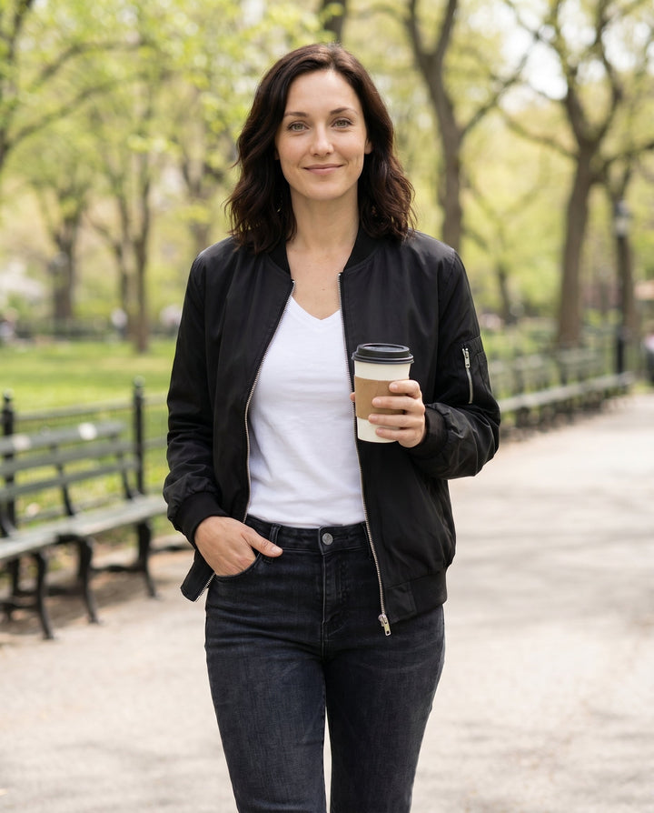 Women's Classic Relaxed Bomber Jacket for Everyday Casual Wear