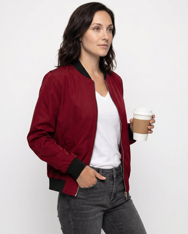 Women's Classic Relaxed Bomber Jacket for Everyday Casual Wear