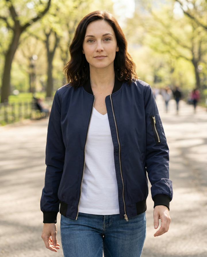 Women's Classic Relaxed Bomber Jacket for Everyday Casual Wear