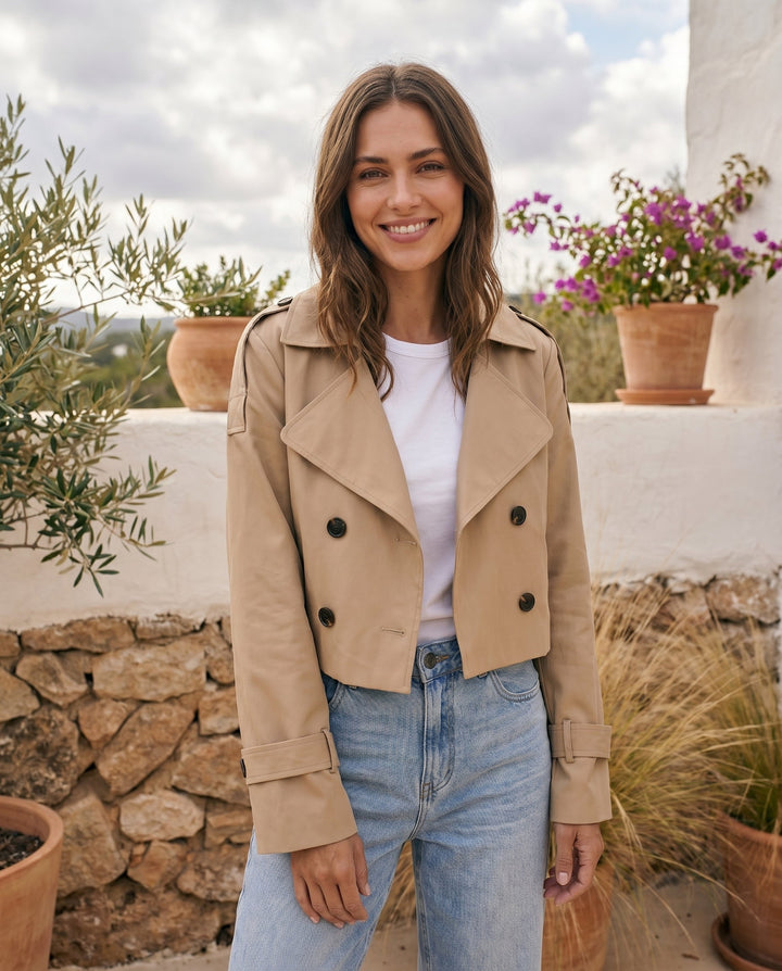 Women's Cropped Classic Trench Coat – Versatile Outerwear