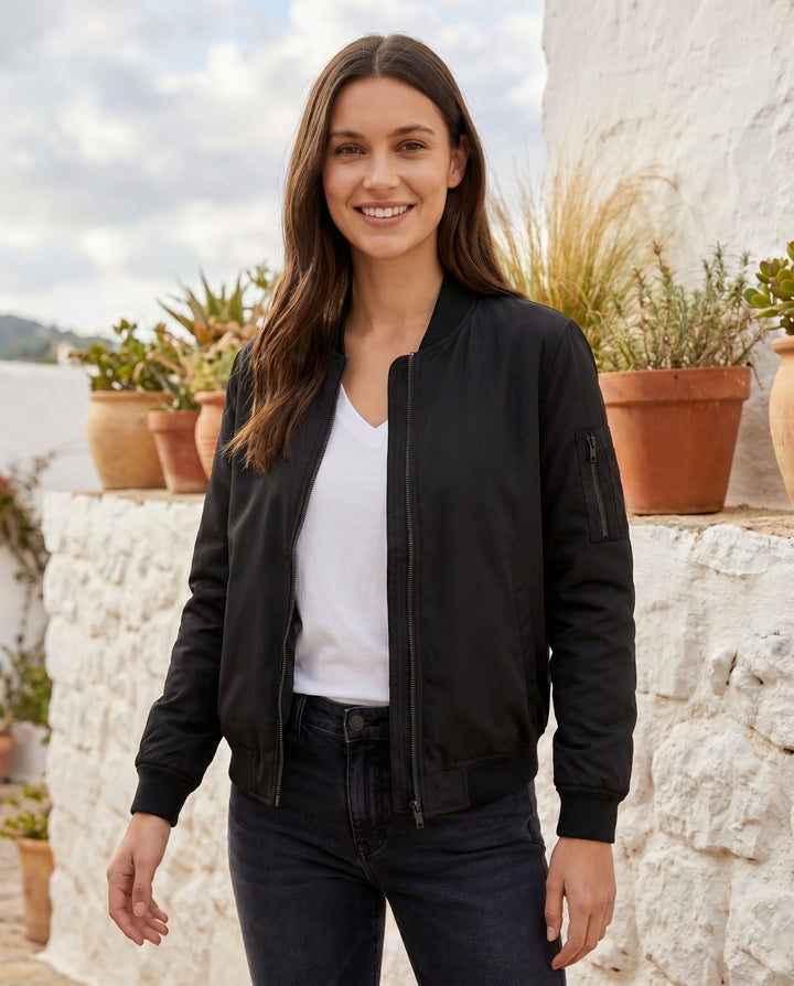 Women's Classic Relaxed Bomber Jacket for Everyday Casual Wear