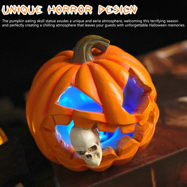 Halloween's Carved Jack O'Lantern Ornament with Skull Design in Resin