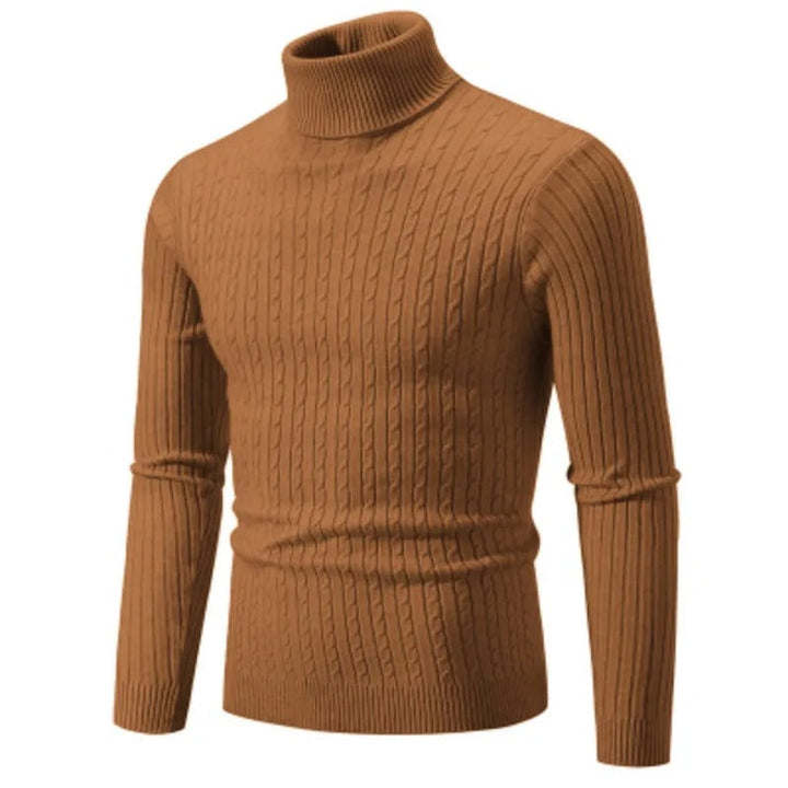 Men's Roll Collar Sweater with Braid Pattern for Stylish Comfort