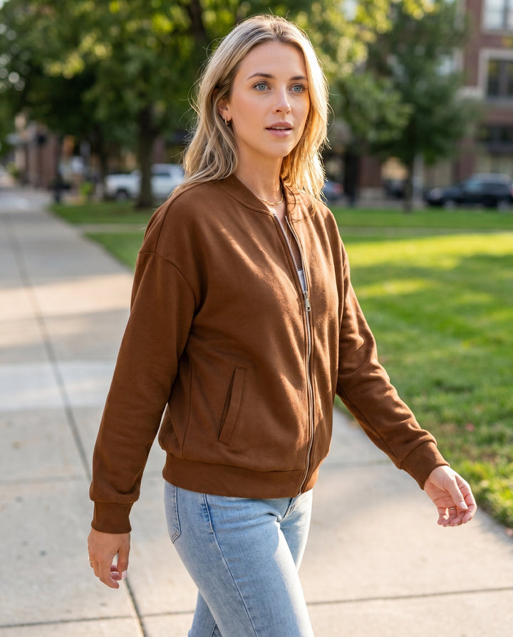 Women's Lightweight Bomber Jacket – Zip Closure for Casual Wear
