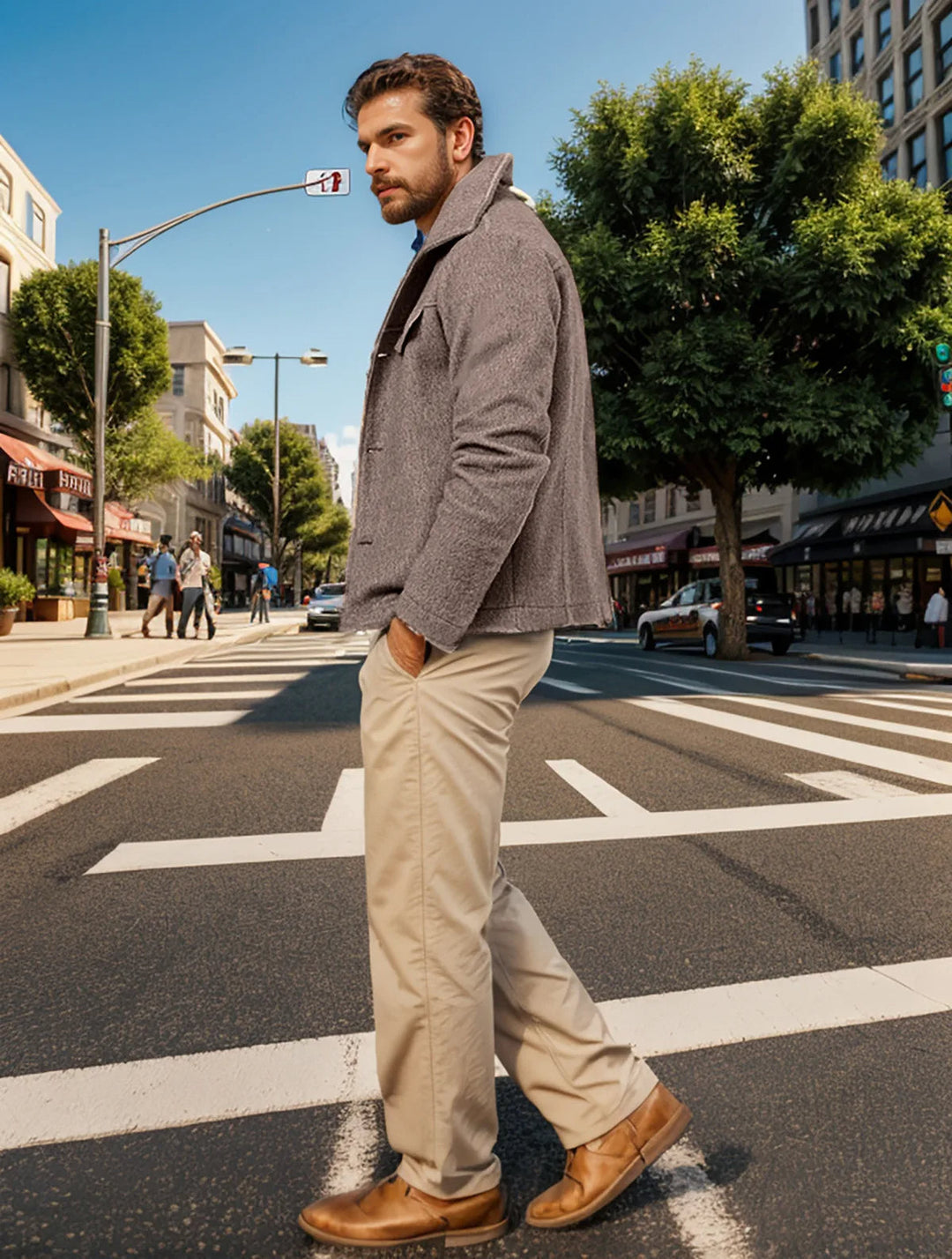 Men's Classic Wool Jacket with Breast Pockets for Stylish Comfort